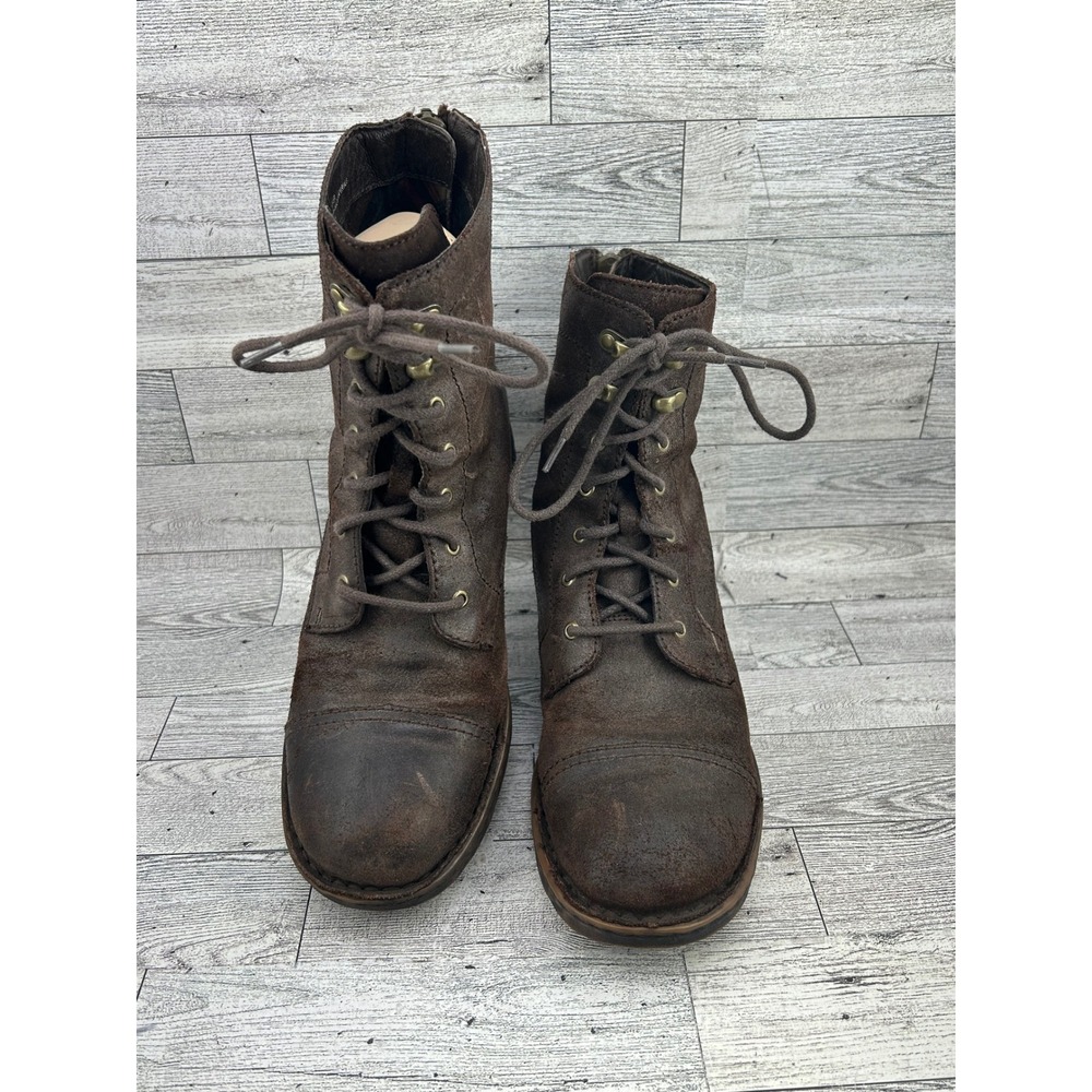 Born Karava D70123 Men's Dark Brown Distressed Leather Lace Up Combat Boots 8M
